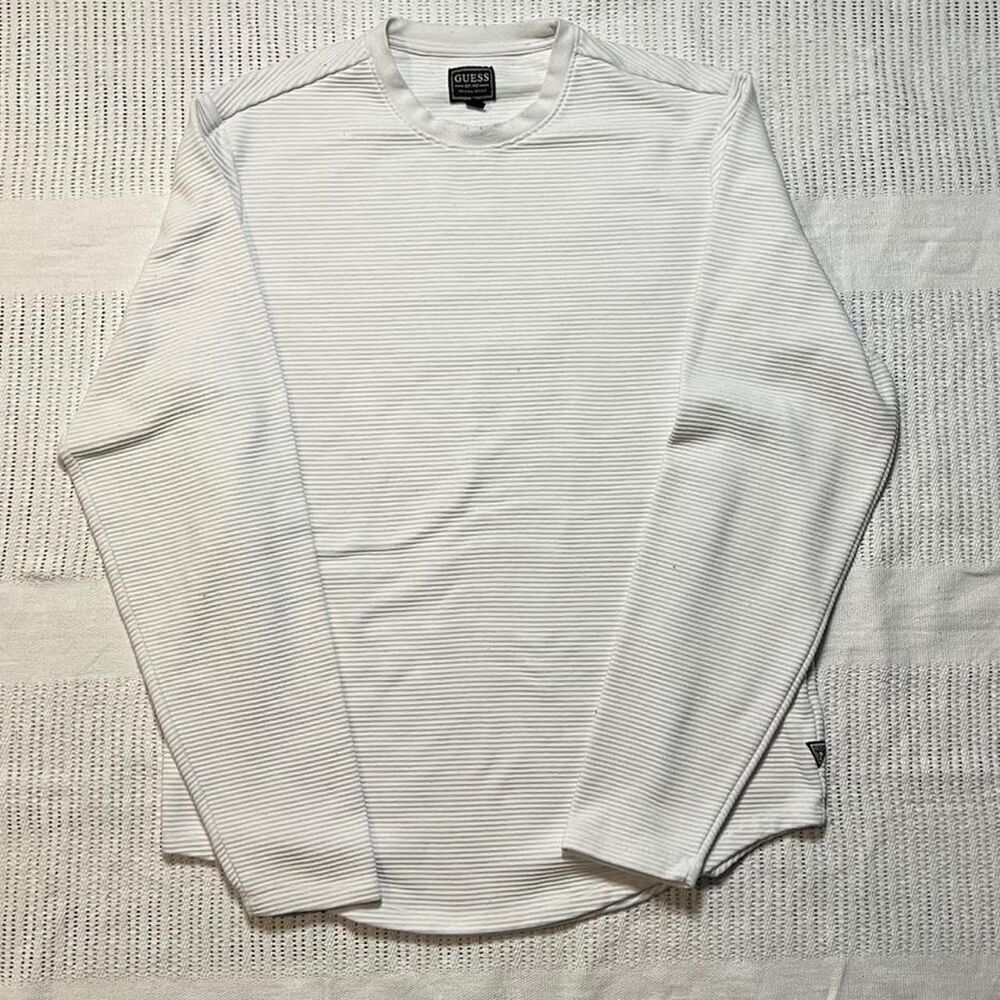 guess ribbed long sleeve white with guess patch